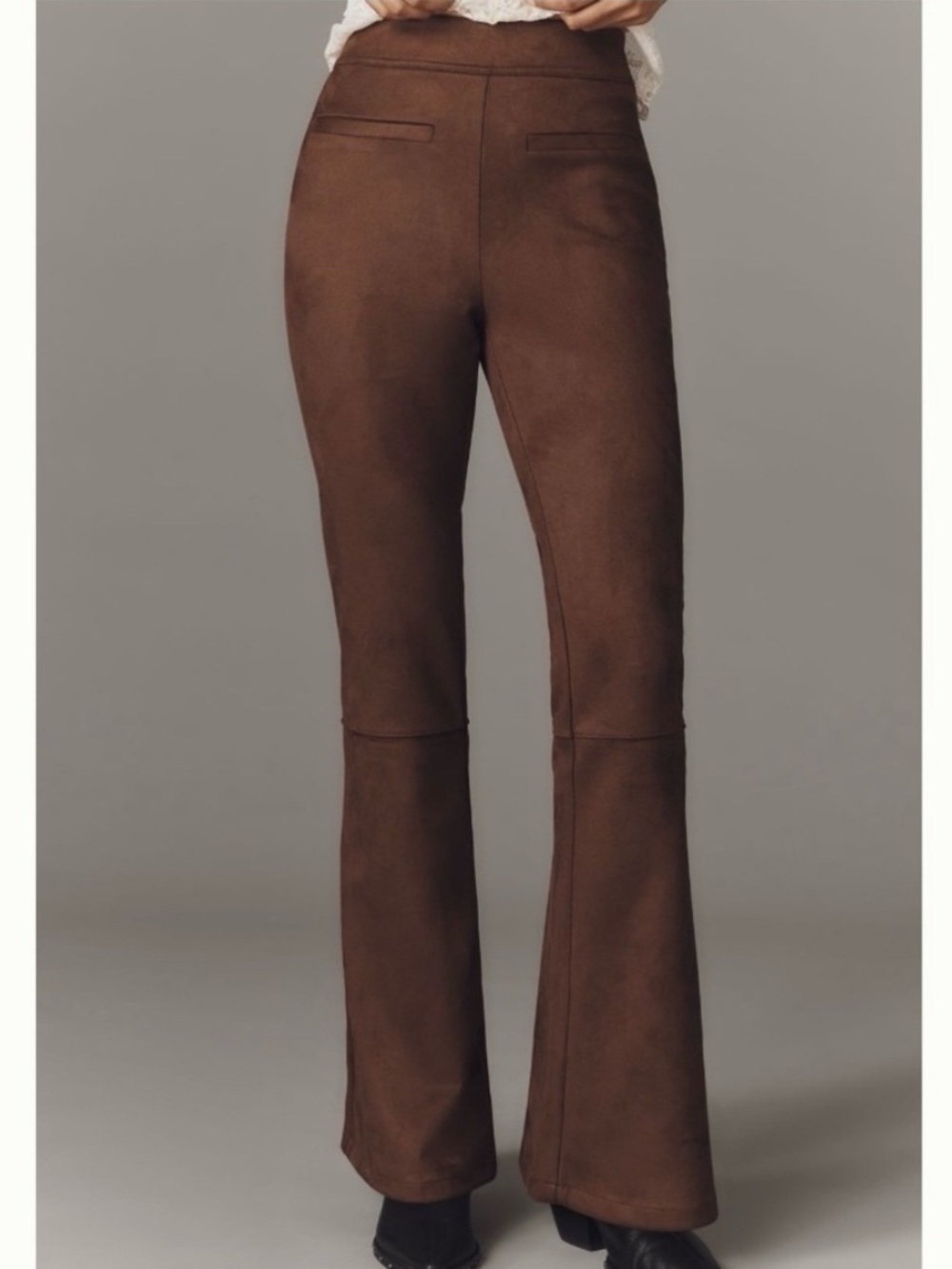 NWT ANTHROPOLOGIE Faux-Suede Flare Pants in Bark (Dark Brown) XL